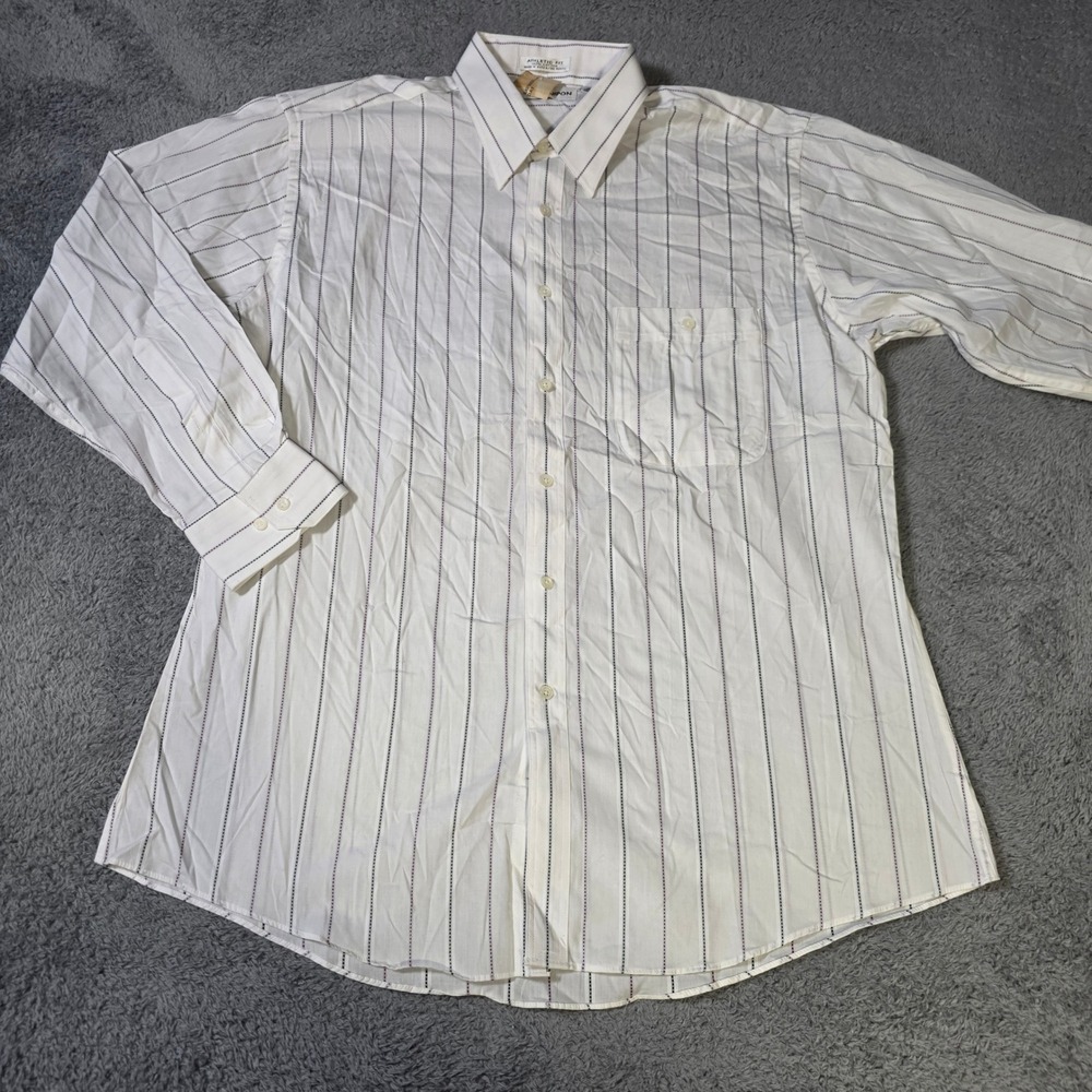 Albert Nipon Mens 16.5 32/33 Dress Shirt White Pinstripe Athletic Fit Cotton L/S